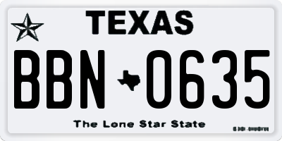 TX license plate BBN0635