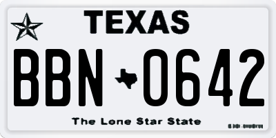 TX license plate BBN0642
