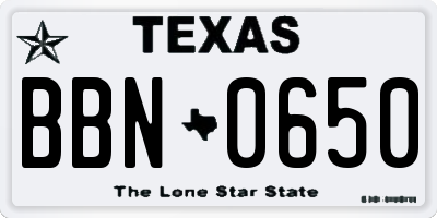 TX license plate BBN0650