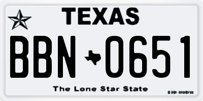 TX license plate BBN0651