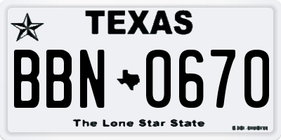 TX license plate BBN0670