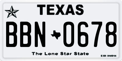 TX license plate BBN0678