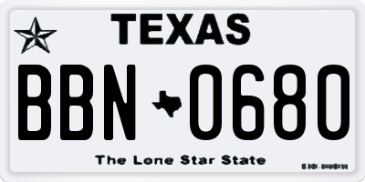 TX license plate BBN0680