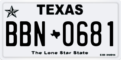 TX license plate BBN0681