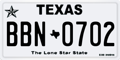 TX license plate BBN0702
