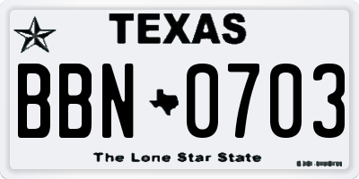 TX license plate BBN0703