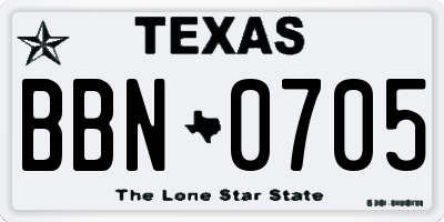 TX license plate BBN0705