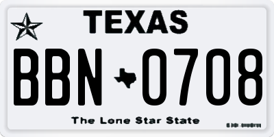 TX license plate BBN0708