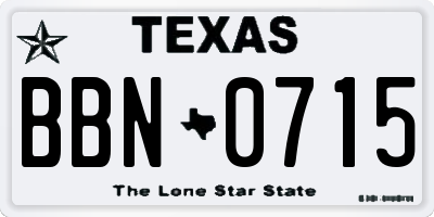 TX license plate BBN0715