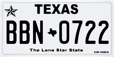 TX license plate BBN0722