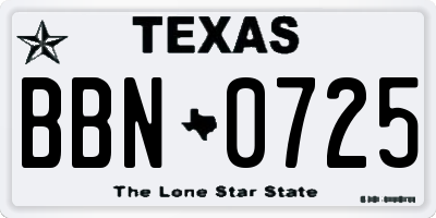 TX license plate BBN0725