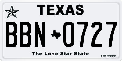 TX license plate BBN0727