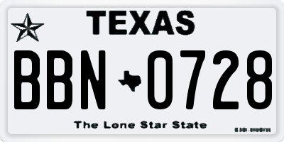 TX license plate BBN0728