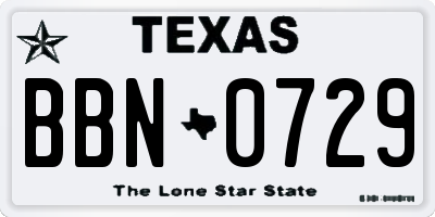 TX license plate BBN0729