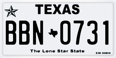 TX license plate BBN0731