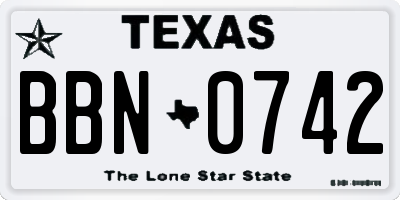 TX license plate BBN0742