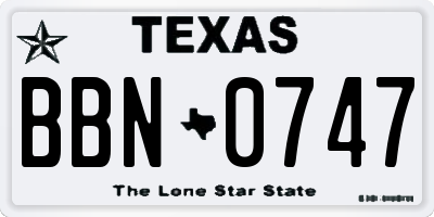 TX license plate BBN0747