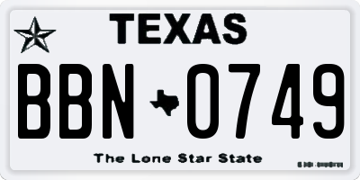 TX license plate BBN0749