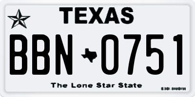 TX license plate BBN0751