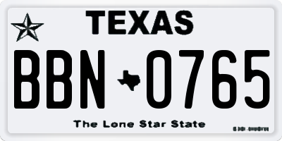 TX license plate BBN0765