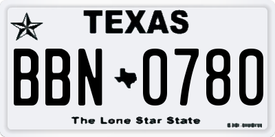 TX license plate BBN0780