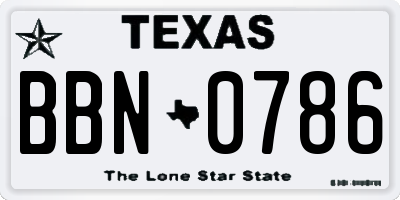 TX license plate BBN0786