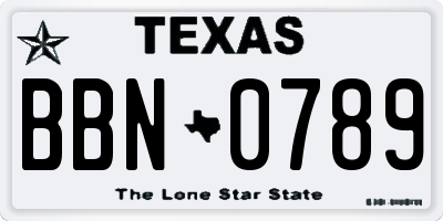 TX license plate BBN0789