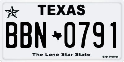 TX license plate BBN0791