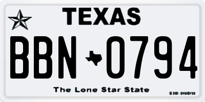 TX license plate BBN0794