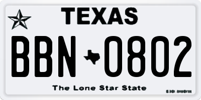 TX license plate BBN0802