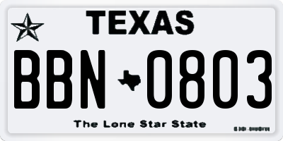 TX license plate BBN0803