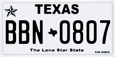 TX license plate BBN0807