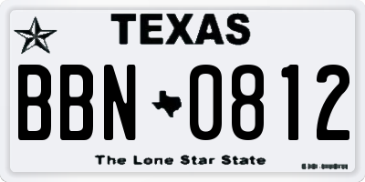 TX license plate BBN0812