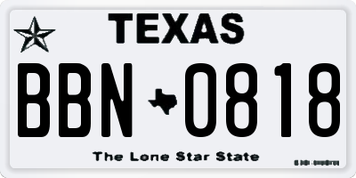 TX license plate BBN0818