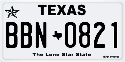 TX license plate BBN0821