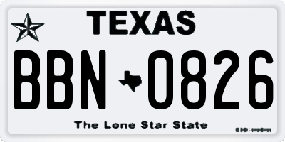 TX license plate BBN0826