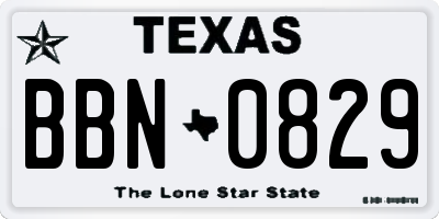 TX license plate BBN0829