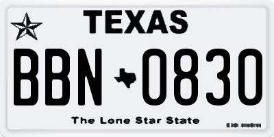 TX license plate BBN0830