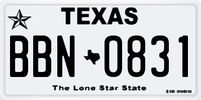 TX license plate BBN0831