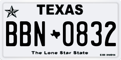 TX license plate BBN0832