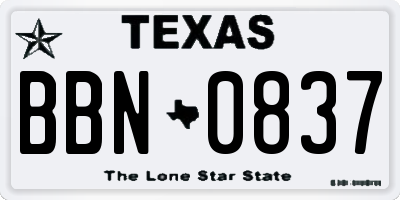 TX license plate BBN0837