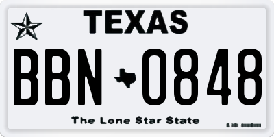 TX license plate BBN0848