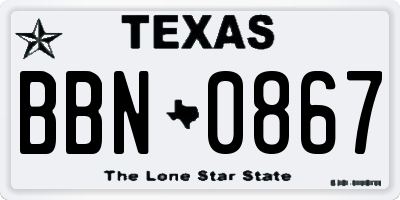 TX license plate BBN0867