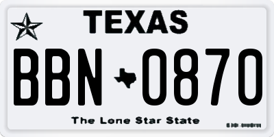 TX license plate BBN0870