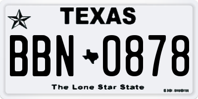 TX license plate BBN0878