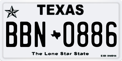 TX license plate BBN0886