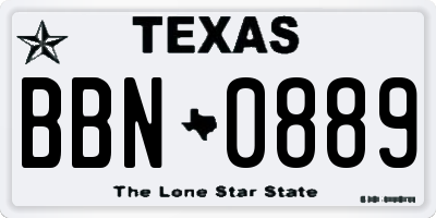 TX license plate BBN0889