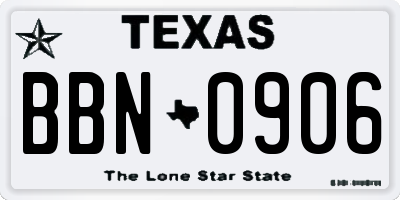 TX license plate BBN0906