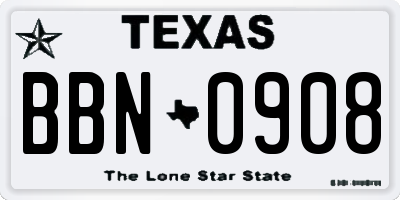 TX license plate BBN0908