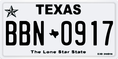 TX license plate BBN0917